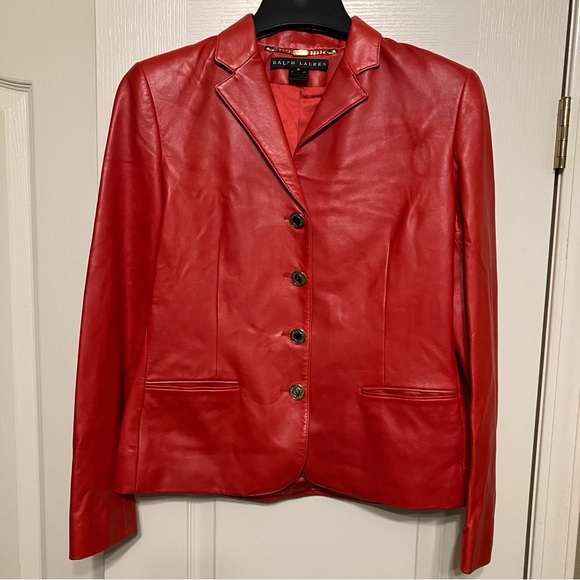 RALPH LAUREN Leather Jacket ITALY Black Label - Sz 8 RED Very Nice! - Picture 2 of 16